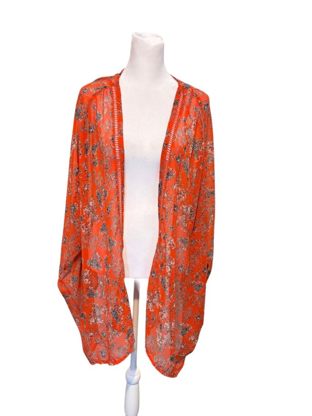 Capsule Orange Print Sheer Cardigan Kimono